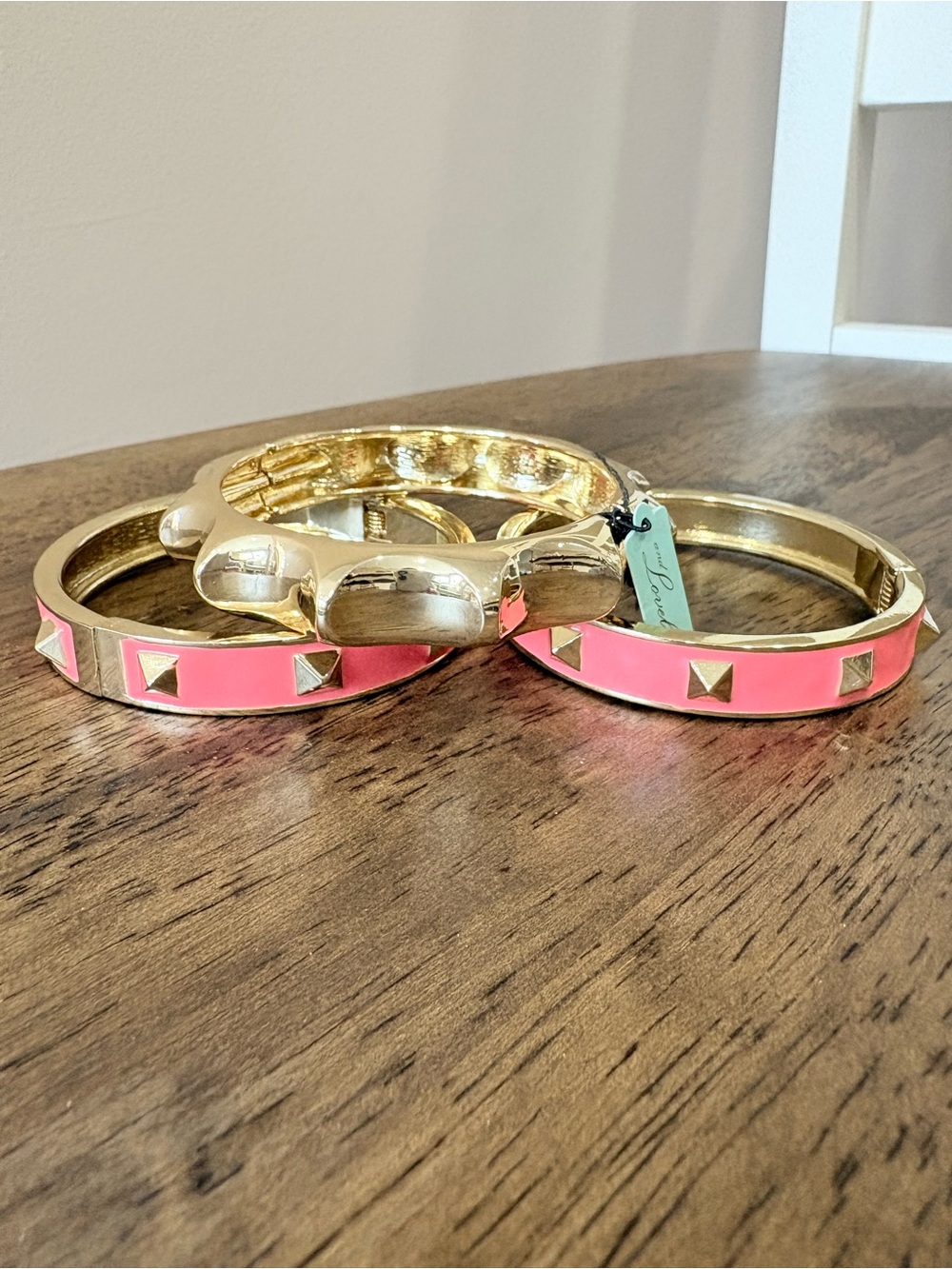 1 Studded Enamel Hinge Bangle Bracelet - Picture 4 of 9